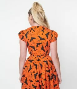 Magnolia Place Orange & Black Bat Blouse Sale