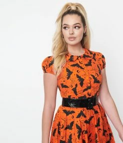 Magnolia Place Orange & Black Bat Blouse Sale