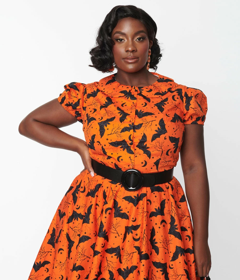 Magnolia Place Plus Size Orange & Black Bat Blouse