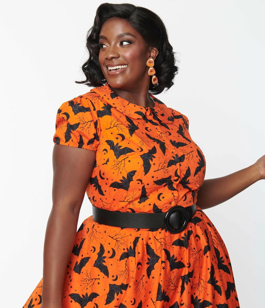 Magnolia Place Plus Size Orange & Black Bat Blouse