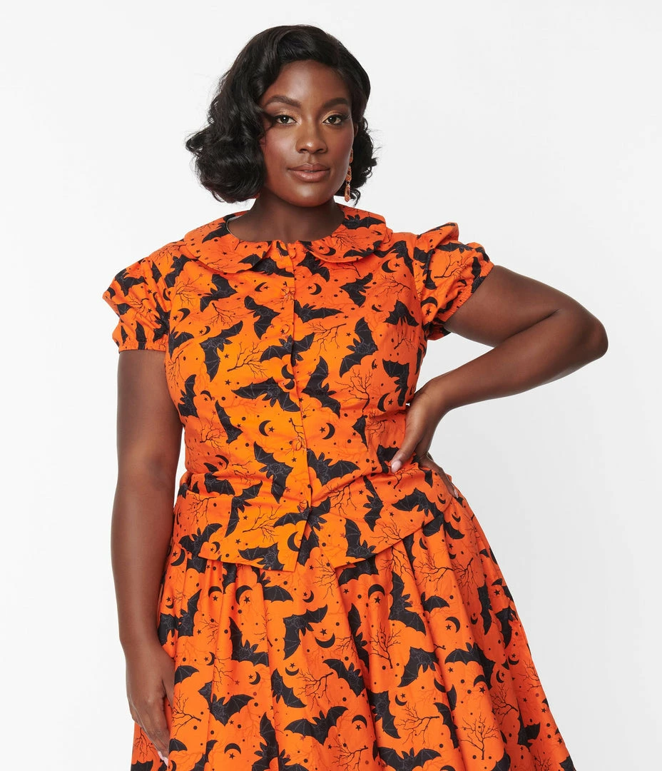 Magnolia Place Plus Size Orange & Black Bat Blouse