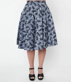 Magnolia Place Grey & Black Cat Sally Swing Skirt