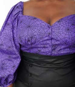 Magnolia Place Plus Size Purple Spider Web Eyes See You Top