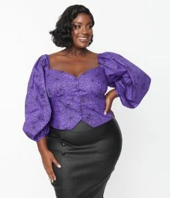 Magnolia Place Plus Size Purple Spider Web Eyes See You Top