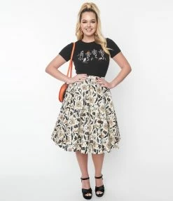 Sale Magnolia Place White Spooky Halloween Print Sally Swing Skirt