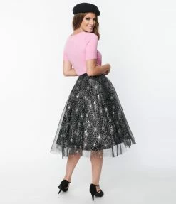 Magnolia Place Black & Silver Spider Webs Sally Swing Skirt Clothing