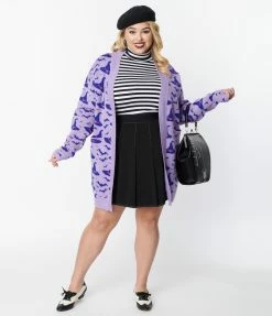 Heimish USA (Rachael) Plus Size Purple Witches Hat Open Long Cardigan