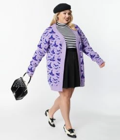 Heimish USA (Rachael) Plus Size Purple Witches Hat Open Long Cardigan