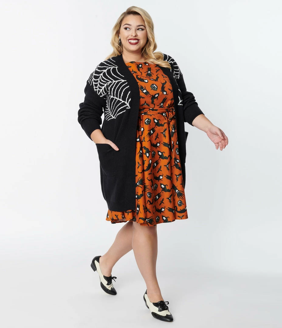 Heimish USA (Rachael) Plus Size Black Spiderweb Open Long Cardigan