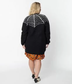 Heimish USA (Rachael) Plus Size Black Spiderweb Open Long Cardigan