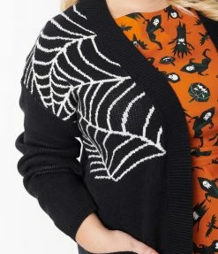 Heimish USA (Rachael) Plus Size Black Spiderweb Open Long Cardigan