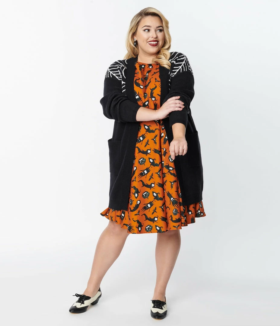 Heimish USA (Rachael) Plus Size Black Spiderweb Open Long Cardigan