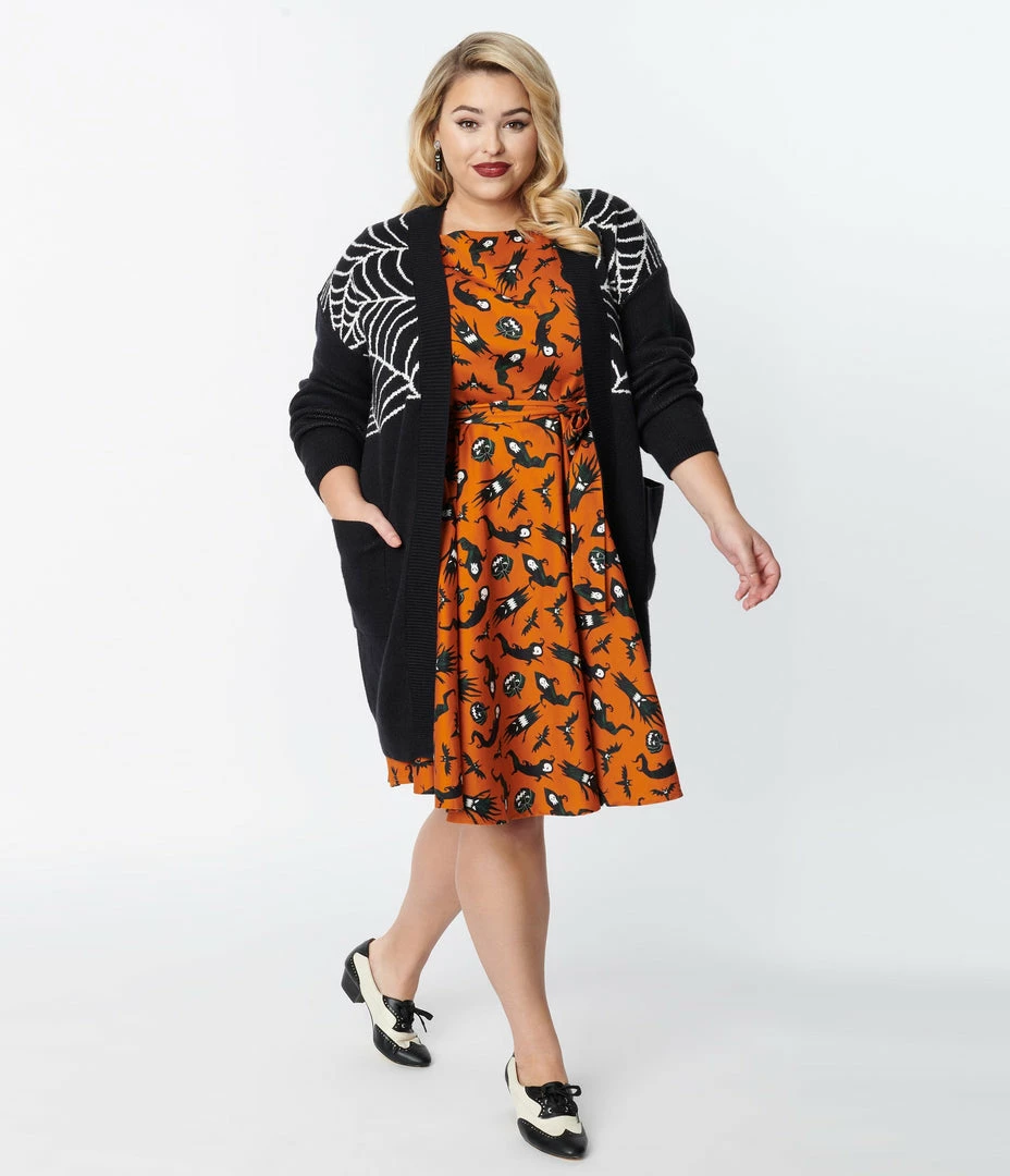 Heimish USA (Rachael) Plus Size Black Spiderweb Open Long Cardigan