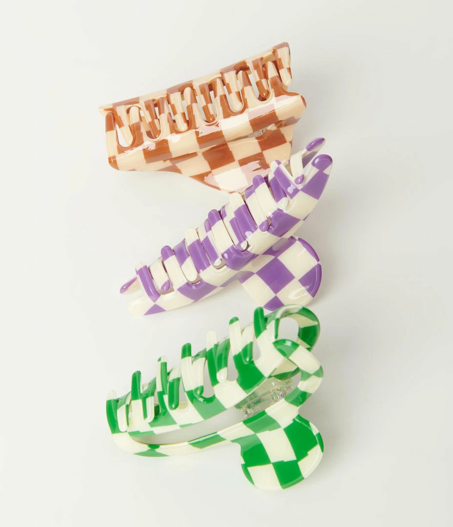Anarchy Street Multicolor Checkered Hair Claw Set Hair Accessories