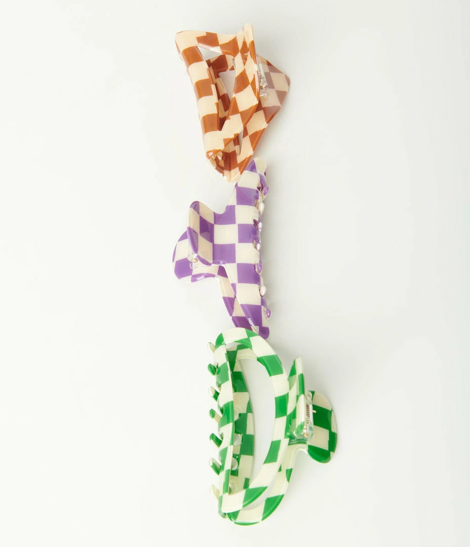 Anarchy Street Multicolor Checkered Hair Claw Set Hair Accessories
