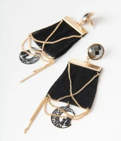 Anarchy Street Cat & Moon Drop Earrings Jewelry