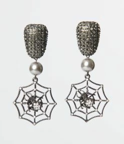 Anarchy Street Accessories Black Rhinestone Spider Web Drop Earrings
