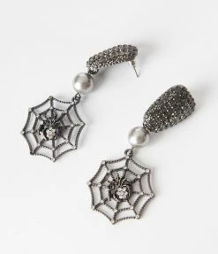 Anarchy Street Accessories Black Rhinestone Spider Web Drop Earrings