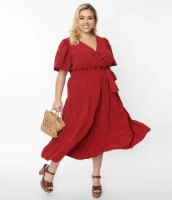Flying Tomato Burgundy Tiered Midi Dress New Arrivals!