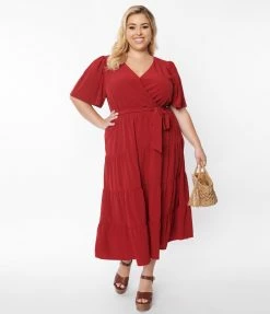 Flying Tomato Burgundy Tiered Midi Dress New Arrivals!
