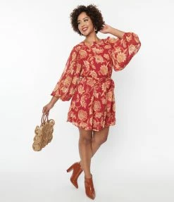 Flying Tomato New Arrivals! Fuchsia & Gold Floral Fit & Flare Dress