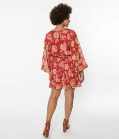 Flying Tomato New Arrivals! Fuchsia & Gold Floral Fit & Flare Dress