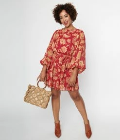 Flying Tomato New Arrivals! Fuchsia & Gold Floral Fit & Flare Dress