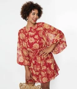 Flying Tomato New Arrivals! Fuchsia & Gold Floral Fit & Flare Dress