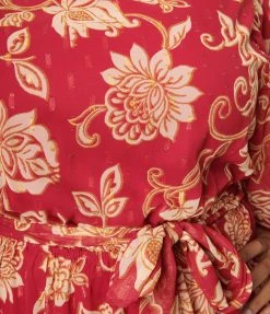 Flying Tomato Plus Size Fuchsia & Gold Floral Fit & Flare Dress