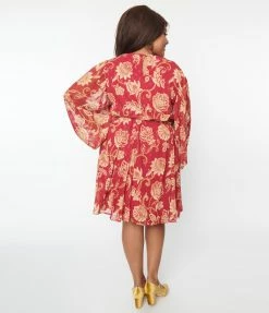 Flying Tomato Plus Size Fuchsia & Gold Floral Fit & Flare Dress