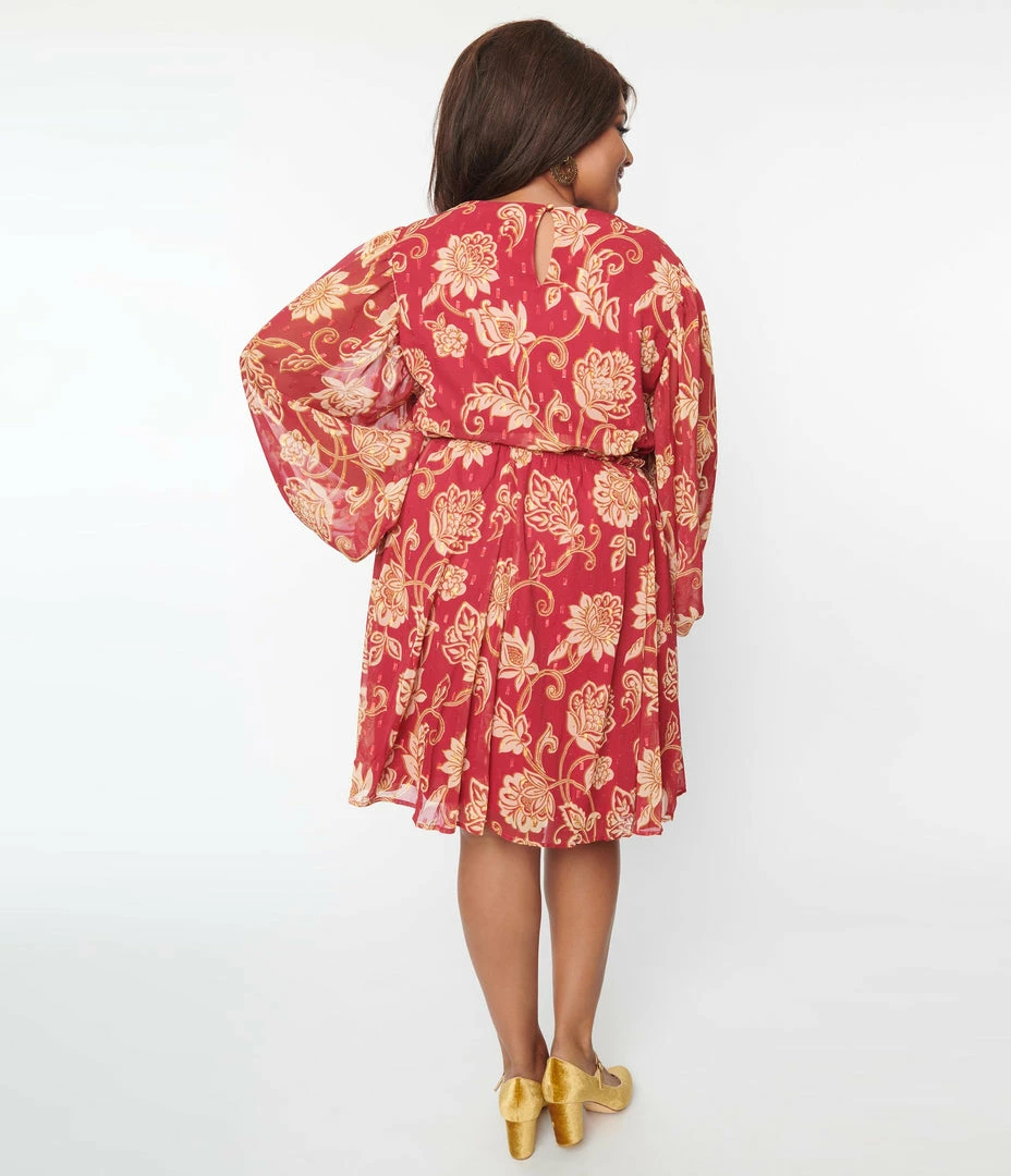 Flying Tomato Plus Size Fuchsia & Gold Floral Fit & Flare Dress