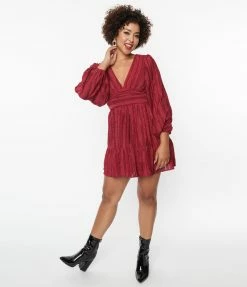 Flying Tomato Wine Textured Stripe Mini Dress