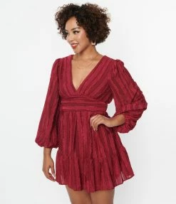 Flying Tomato Wine Textured Stripe Mini Dress
