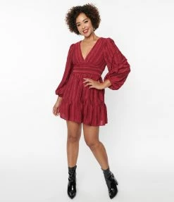 Flying Tomato Wine Textured Stripe Mini Dress