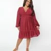 Flying Tomato Plus Size Wine Textured Stripe Mini Dress New Arrivals!