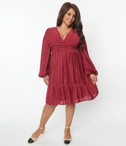 Flying Tomato Plus Size Wine Textured Stripe Mini Dress New Arrivals!