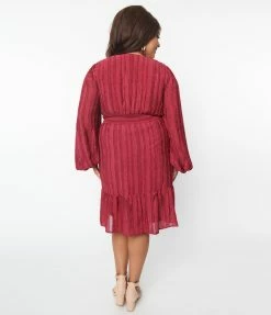 Flying Tomato Plus Size Wine Textured Stripe Mini Dress New Arrivals!