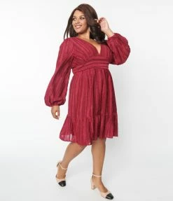Flying Tomato Plus Size Wine Textured Stripe Mini Dress New Arrivals!