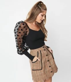 Flying Tomato Black Polka Dot Chiffon Sleeve Top