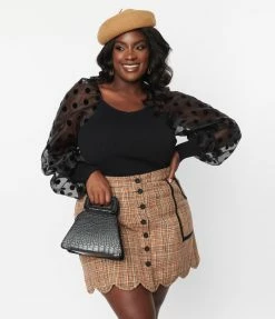 Flying Tomato Plus Size Black Polka Dot Chiffon Sleeve Top