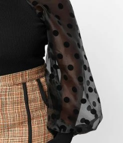 Flying Tomato Plus Size Black Polka Dot Chiffon Sleeve Top