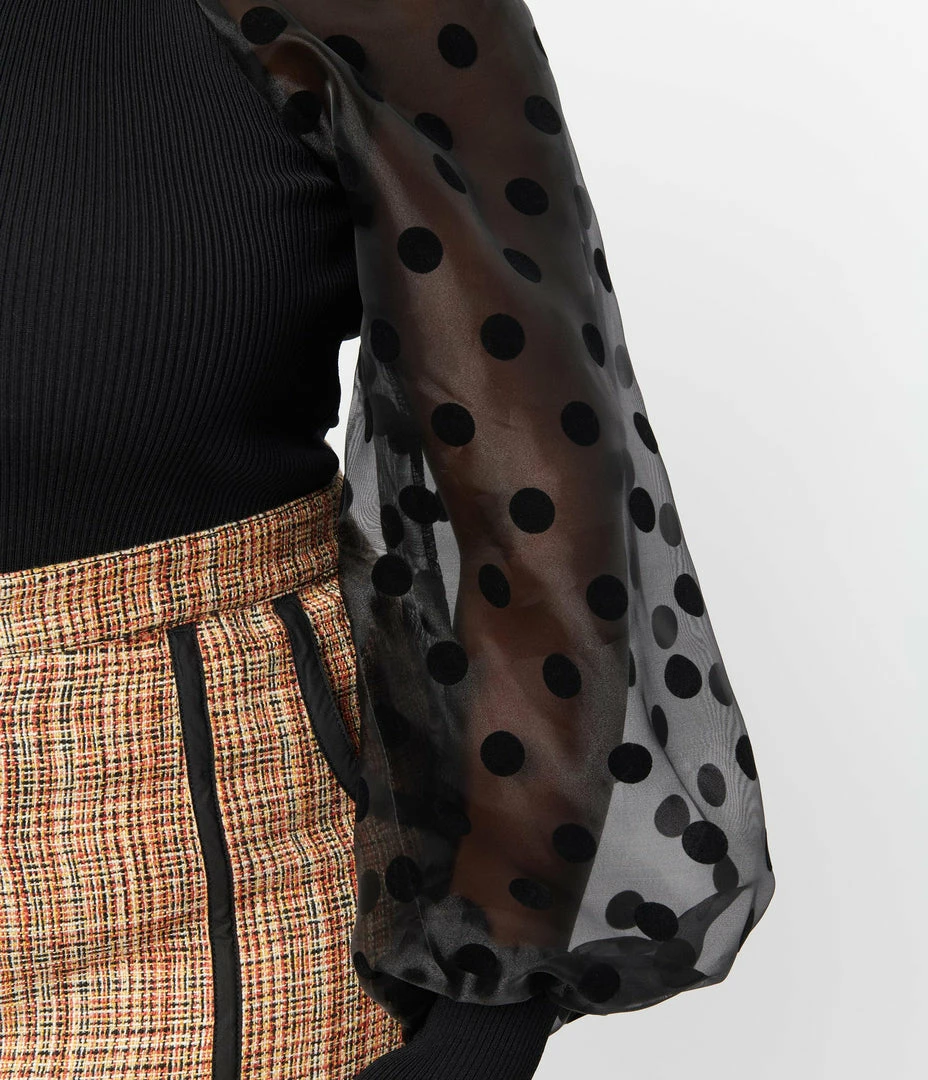 Flying Tomato Plus Size Black Polka Dot Chiffon Sleeve Top