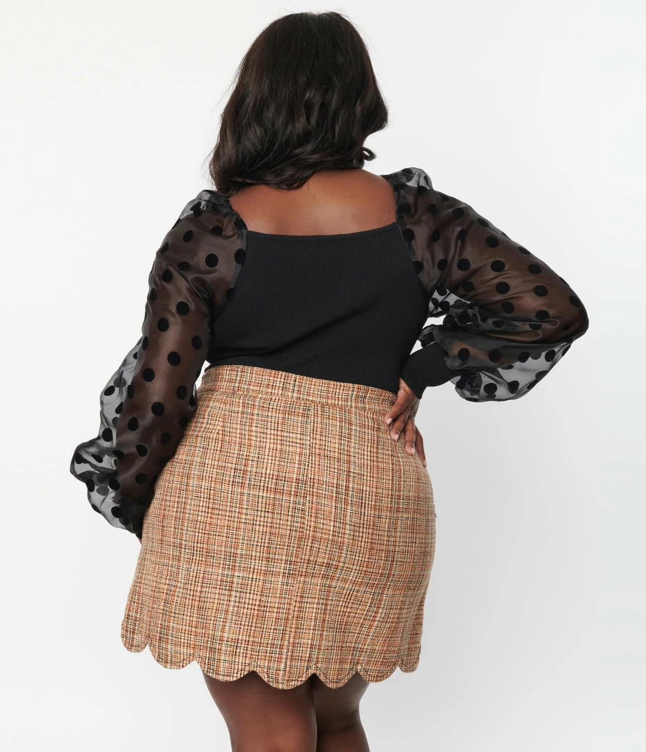 Flying Tomato Plus Size Black Polka Dot Chiffon Sleeve Top