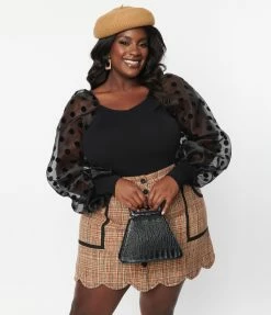 Flying Tomato Plus Size Black Polka Dot Chiffon Sleeve Top