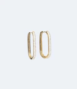 Anarchy Street Accessories Pave Oval Rhinestone & Gold Hoop Earrings