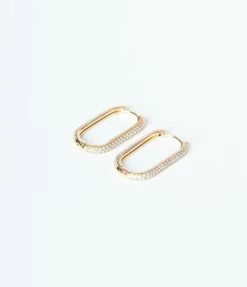 Anarchy Street Accessories Pave Oval Rhinestone & Gold Hoop Earrings