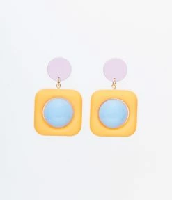 Anarchy Street Jewelry Mustard Square & Blue Dot Drop Earrings