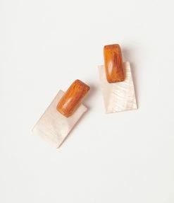 Anarchy Street Accessories Beige & Brown Wood Rectangle Earrings