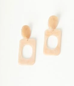 Anarchy Street Accessories Beige Marble Rectangle Cutout Drop Earrings