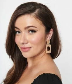 Anarchy Street Accessories Beige Marble Rectangle Cutout Drop Earrings